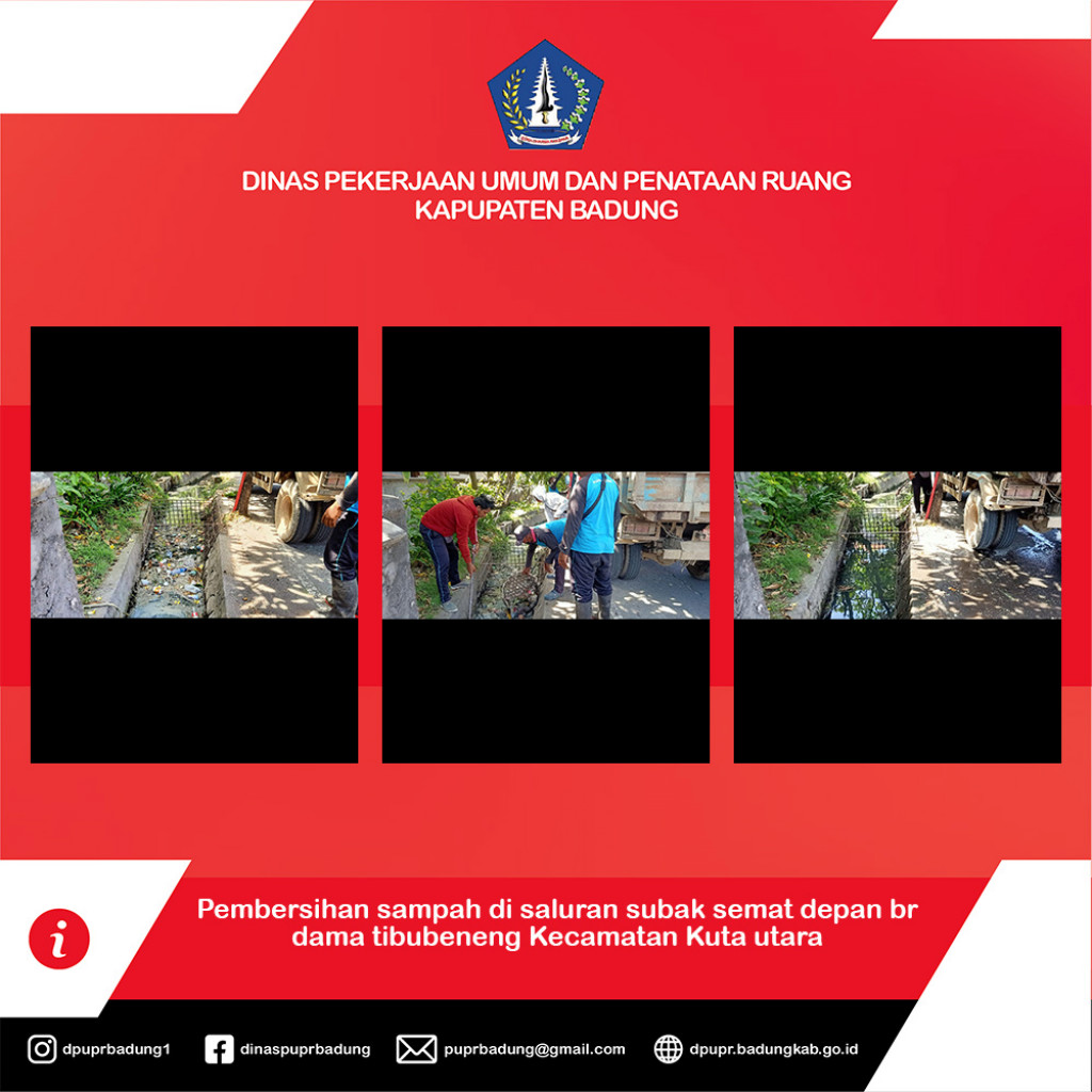 Pembersihan sampah di saluran subak semat depan br dama tibubeneng Kecamatan Kuta utara Kabupaten Badung
